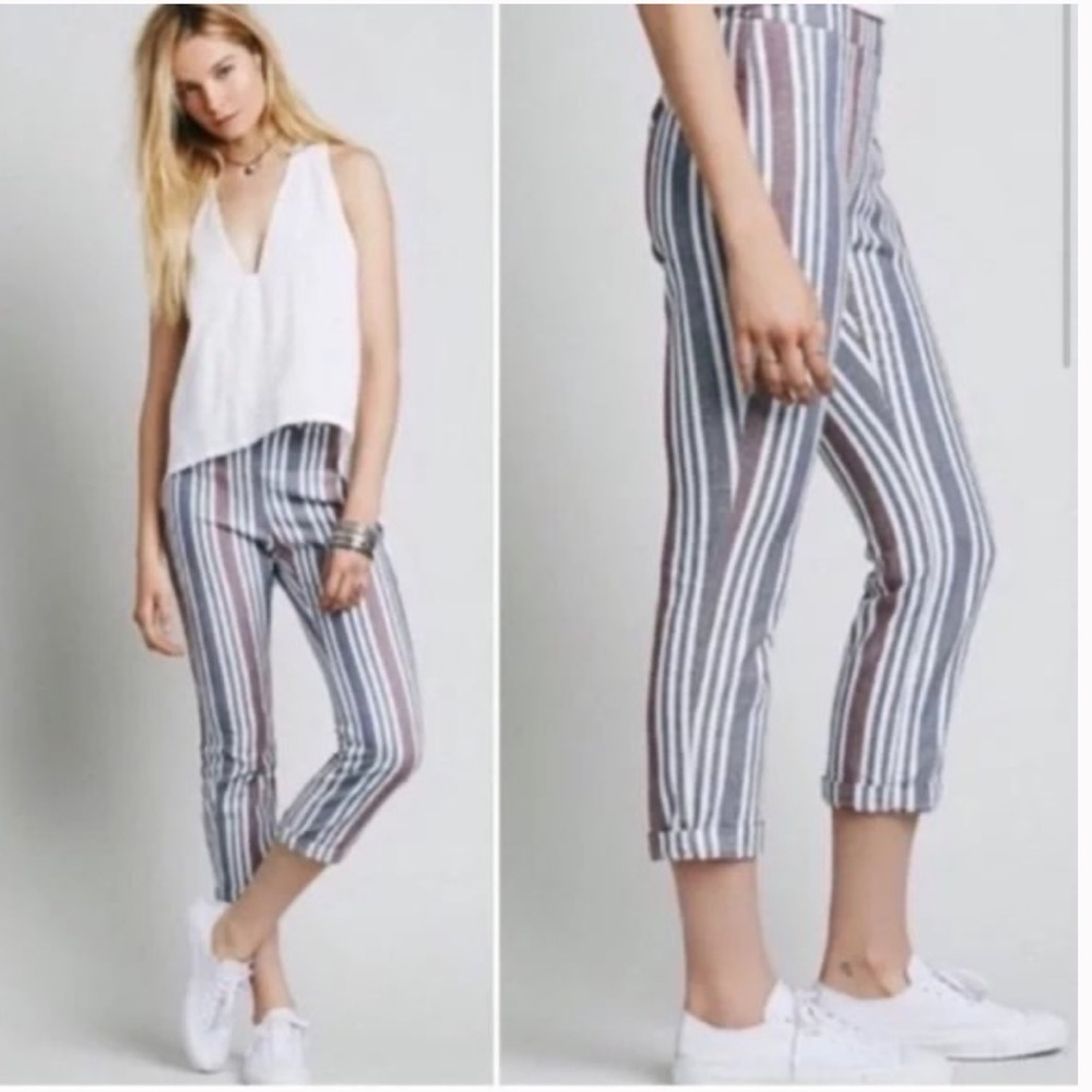 Free People Cropped Striped Linen & Cotton Pants Women's Size 4